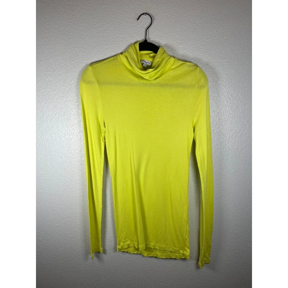 Splendid Pima Cotton Modal Long Sleeve Turtleneck Top Neon Yellow Large